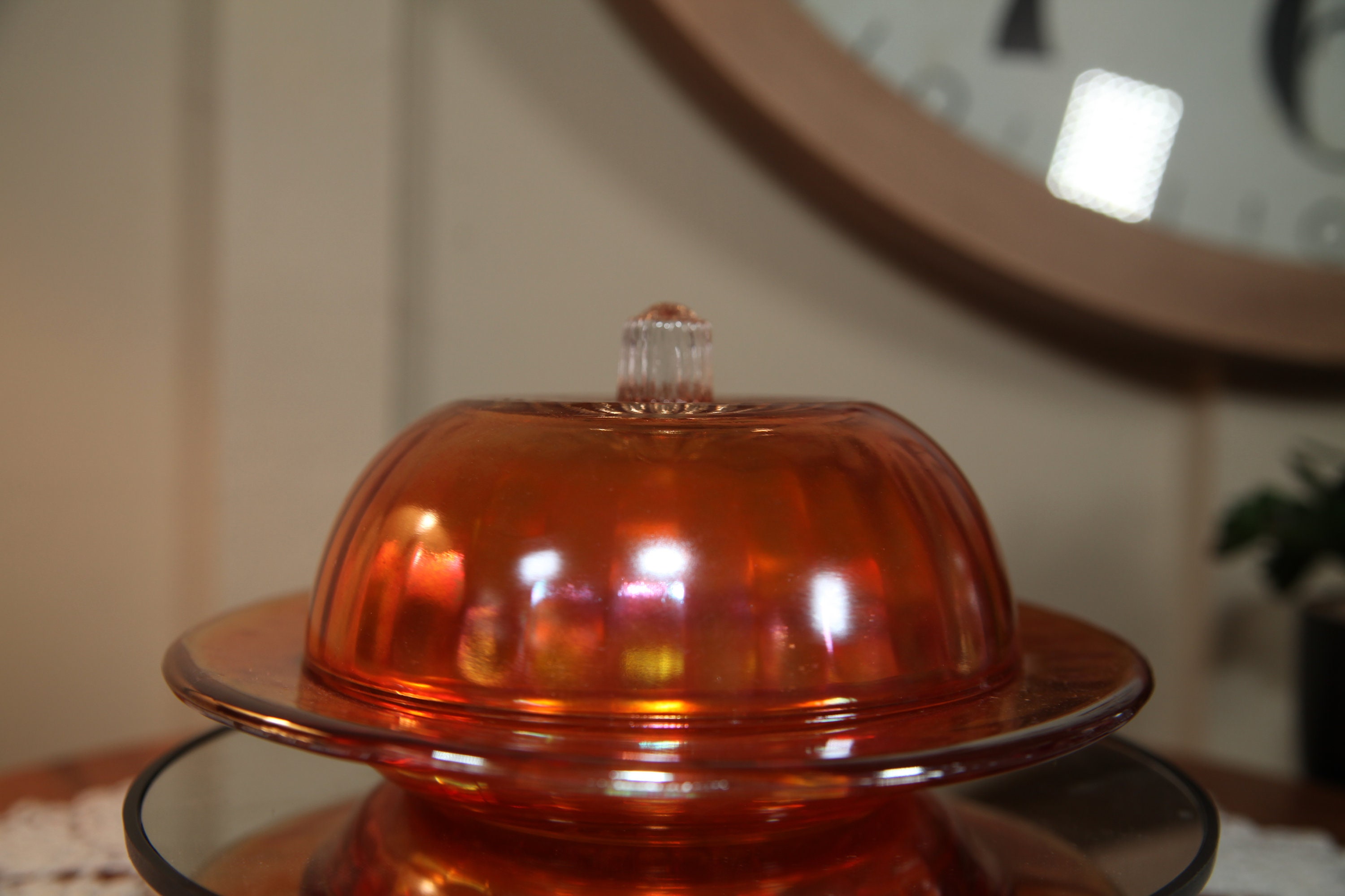 Vintage Carnival Glass Round Butter Dish Bottom & Lid Orange Etsy