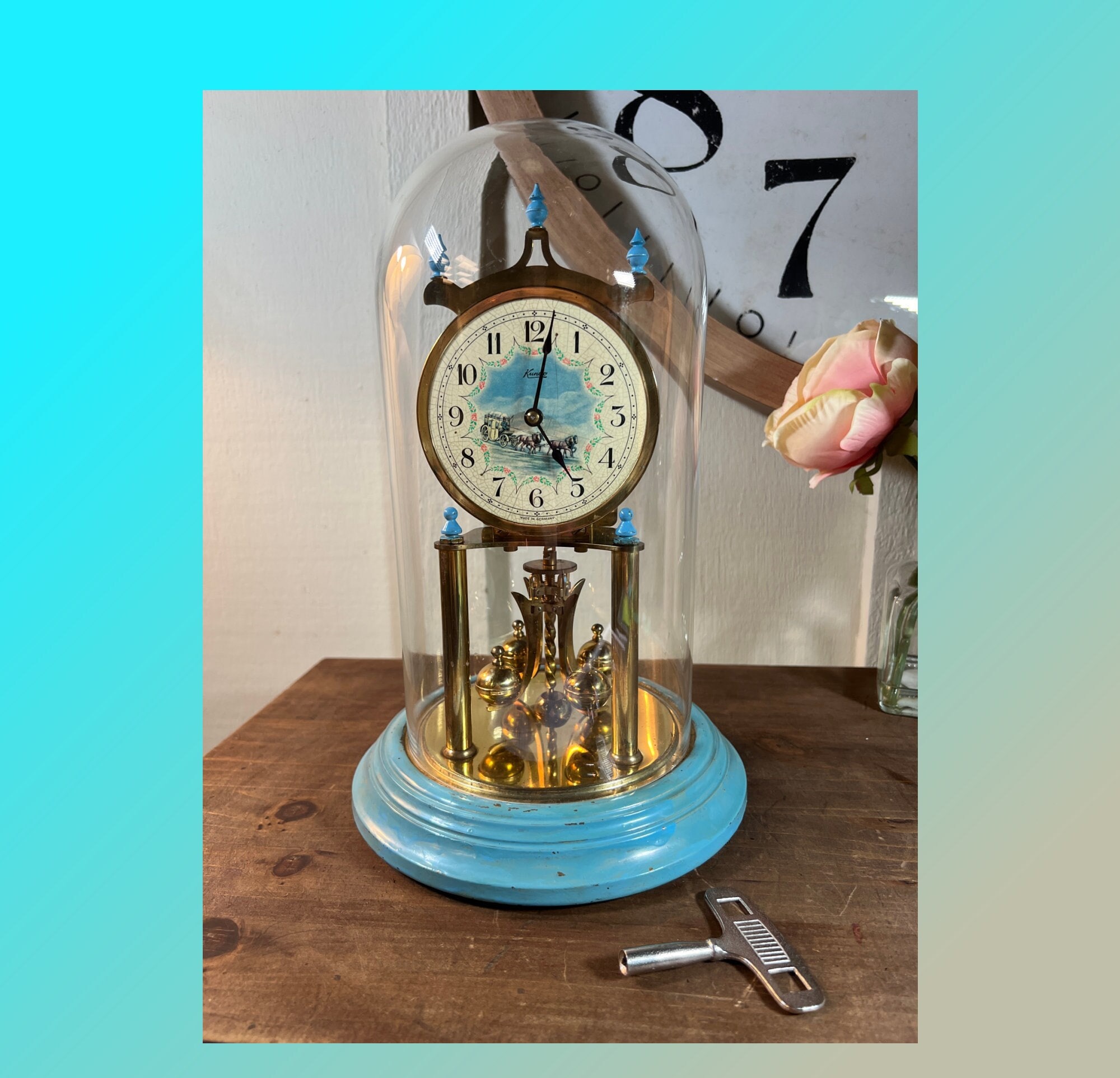 Vintage, Large, Glass Dome, Gold-blue, Kundo, Anniversary