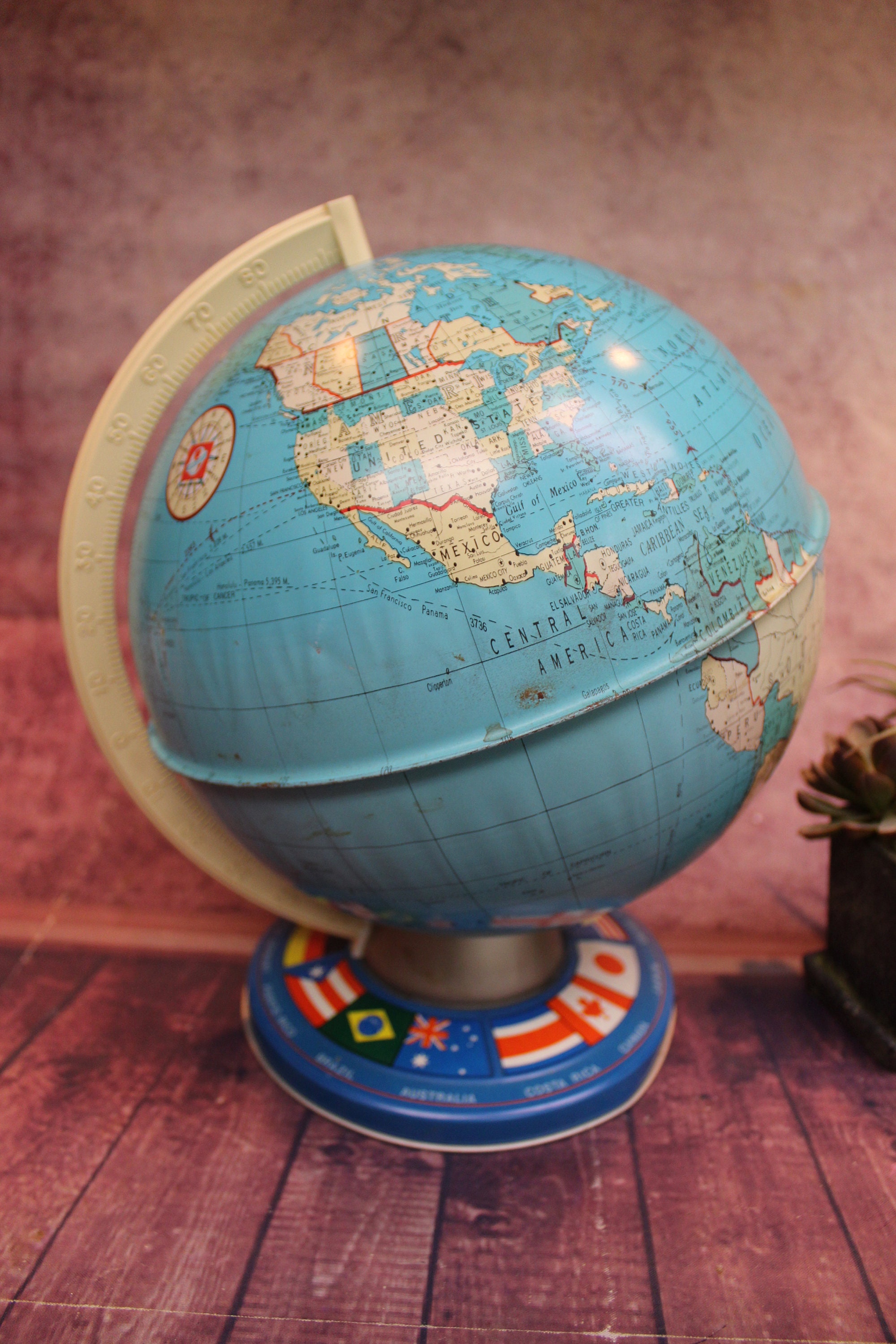 Vintage Tin World Globe Ohio Art Company 12