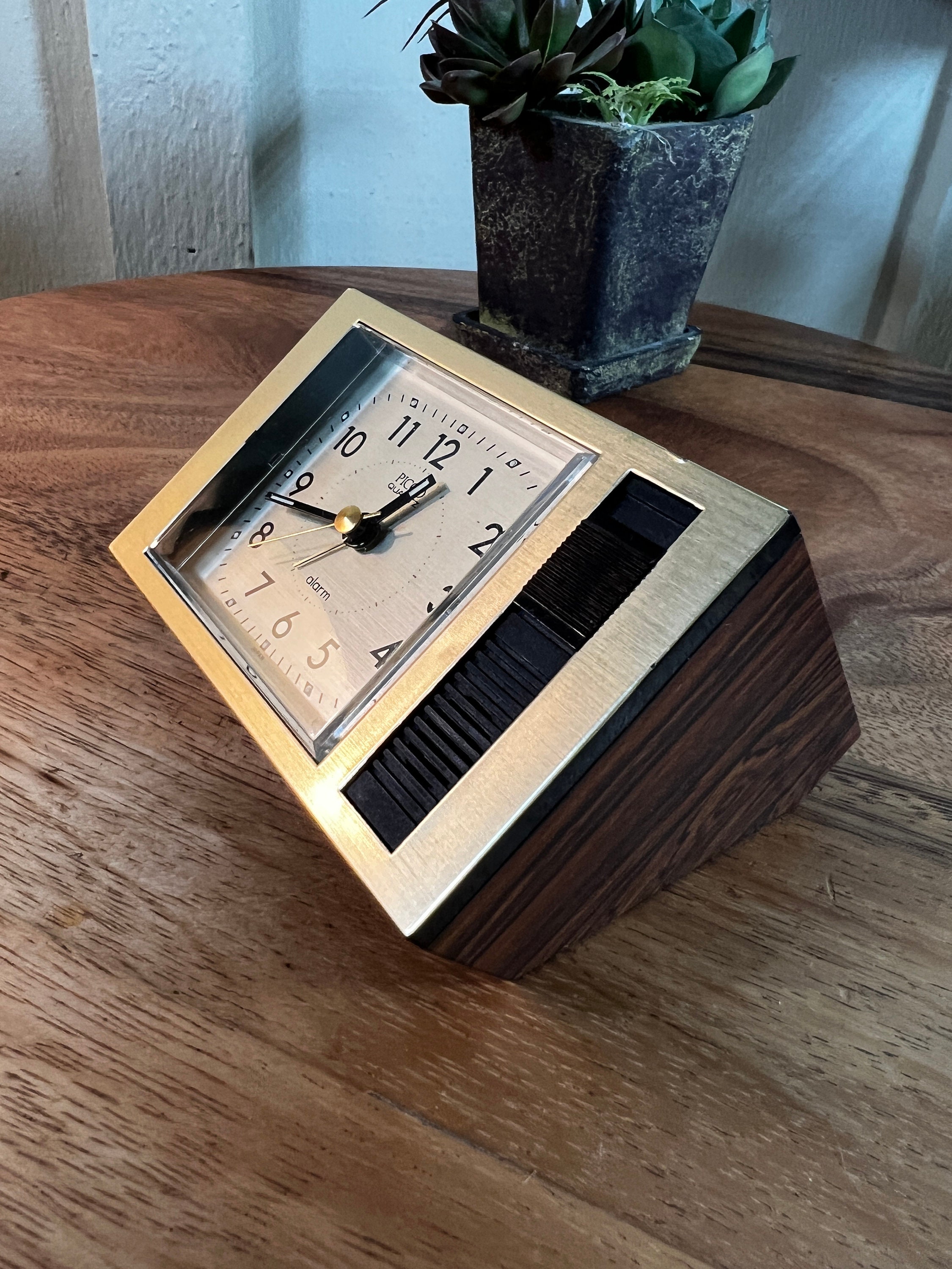 Picco, Japan, Traveling Alarm Clock, Wood Grain Look, 1970's, 4