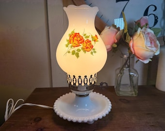 Vintage White Milk Glass, Night Stand Light, Hurricane Lamp, 11", 1950's   B116-5-21
