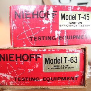 Hot Rod-tuningkits uit de jaren 70, Neihoff-tresingapparatuur, ontstekingstester model T-45, elektronische pick-up timingverlichting model T-63