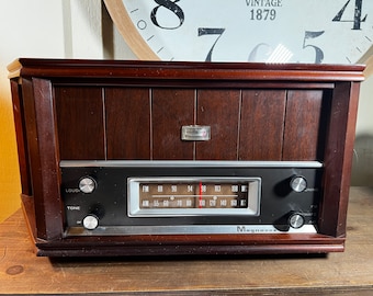 Vintage, Magnavox, Tube Radio, Wood Case, Large, 26 Inch, 1960's, Twin Speaker, MCM, WORKS  B7/23   9-23