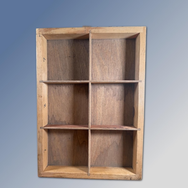 Vintage, Shadow Box, Wood Display Case, Brown Color,  Cubby Holes, 22 Assorted Size Cubbys, 16 Inch x 11.5",  1970's   K11/1