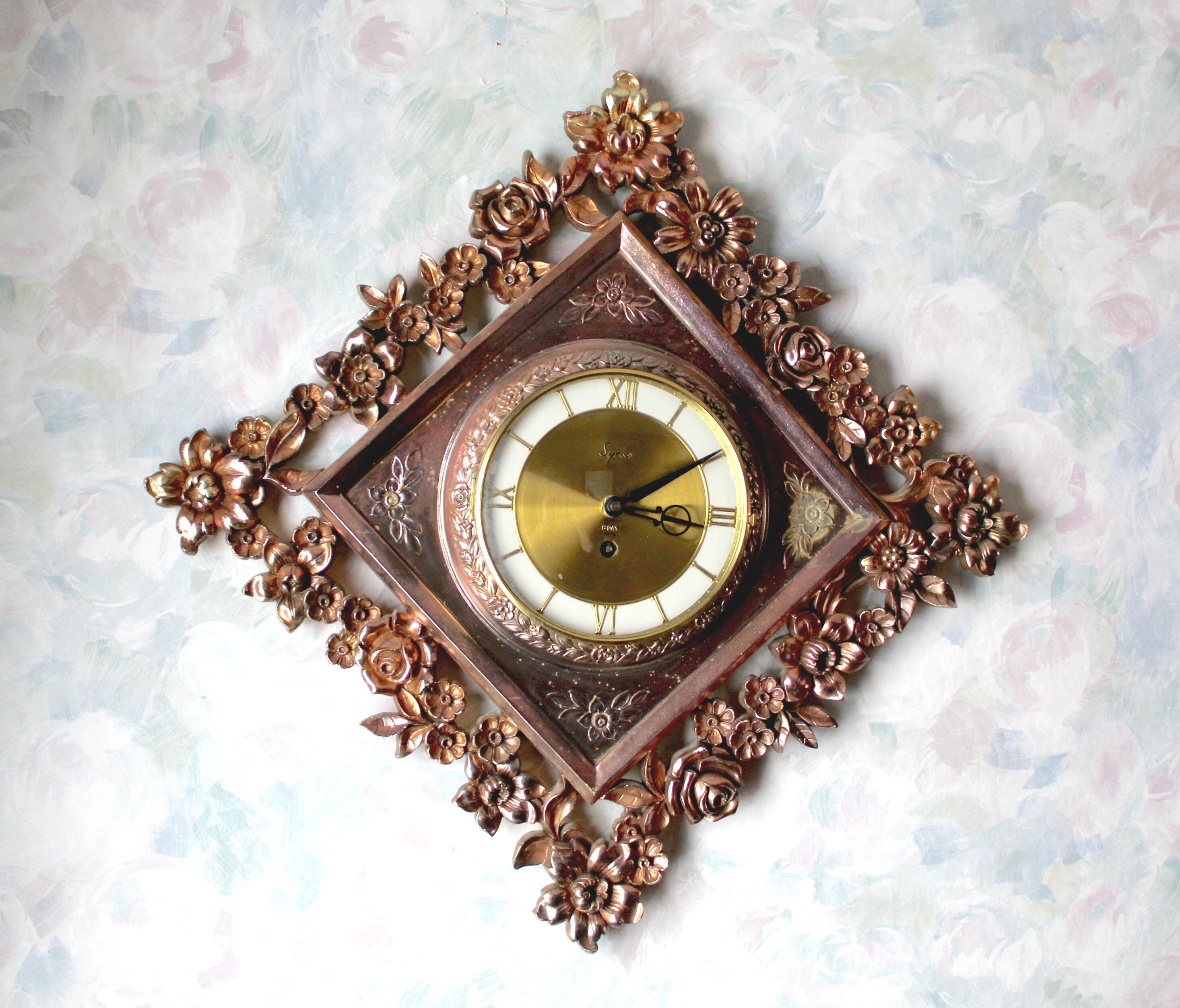 Diamond Shape Ornate Vintage Wall Clock, Key Wound, 8 Day, 21