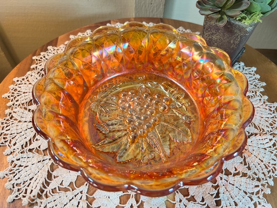 Vintage, Fenton, “grapes, Grape Vine” Marigold, Iridescent