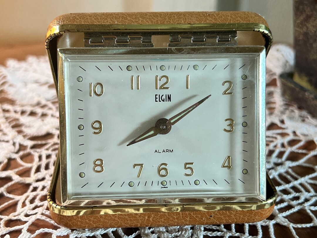Vintage Elgin Folding Travel Alarm Clock Works Glow in the Etsy