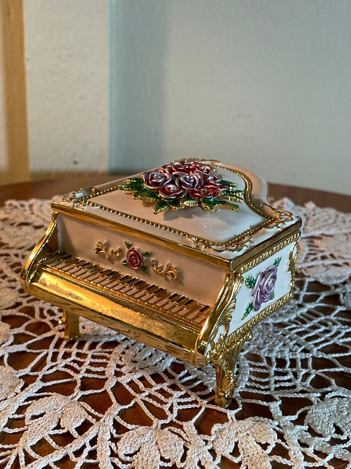 San Francisco Music Box Co. Metal Piano Ornate Floral Metal Etsy