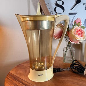 Vintage, Oster, "Jane Jetson", Coffeemaker, Clear, Electrical, Percolator, 13", Complete,  1960s, 10 Cup,  WORKS  B102-7-26    (14)