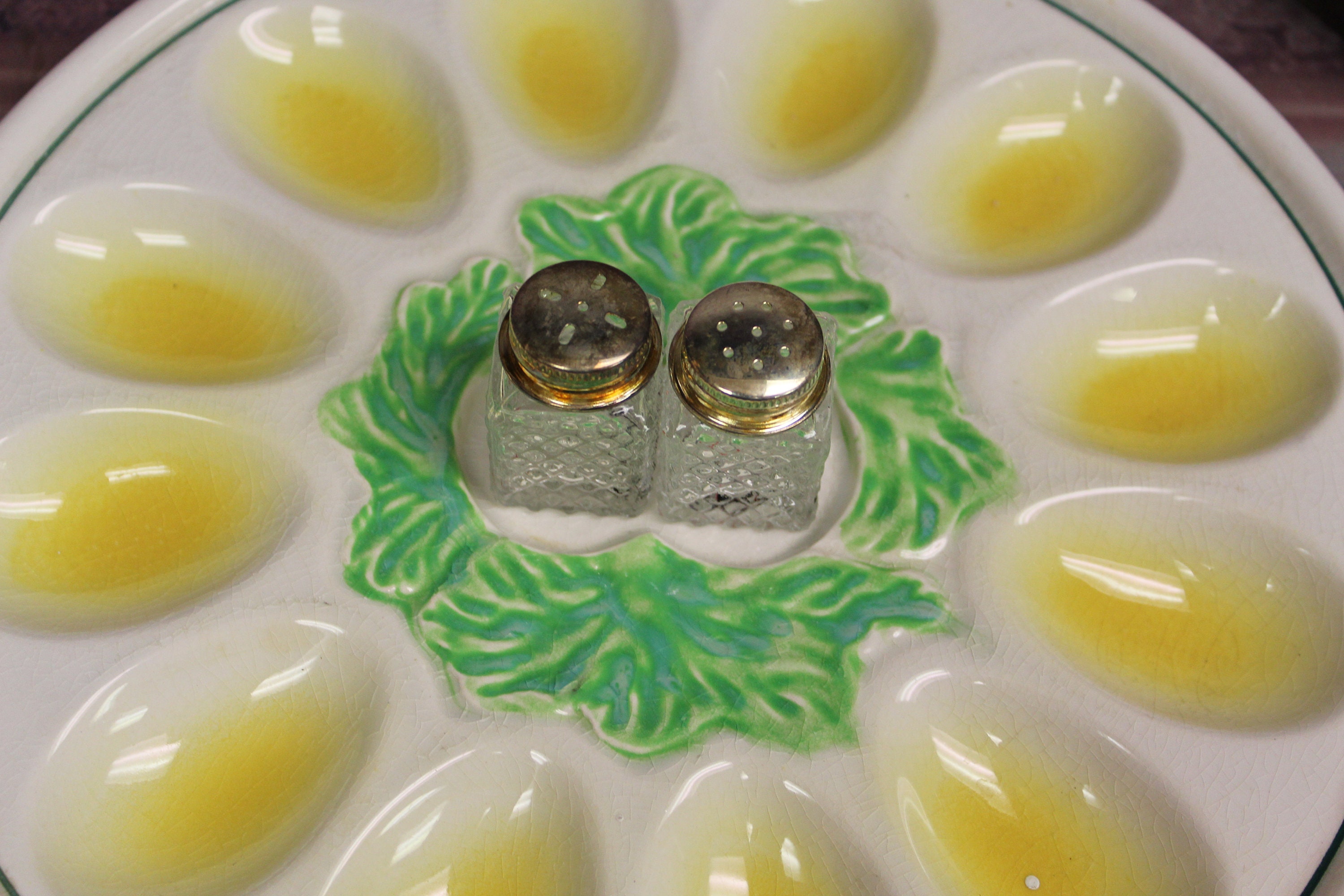 Vintage Ceramic Deviled Egg Platter With Crystal Salt & Etsy