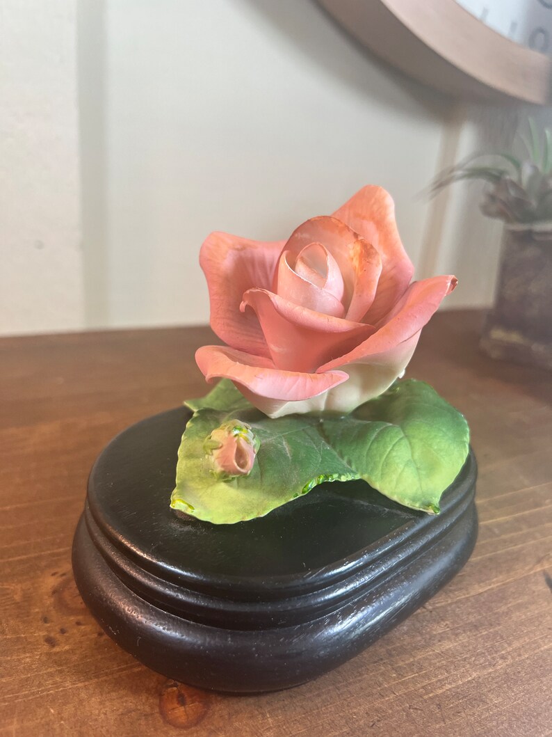 Vintage Pink Porcelain Rose With Wood Base Music Box - Etsy