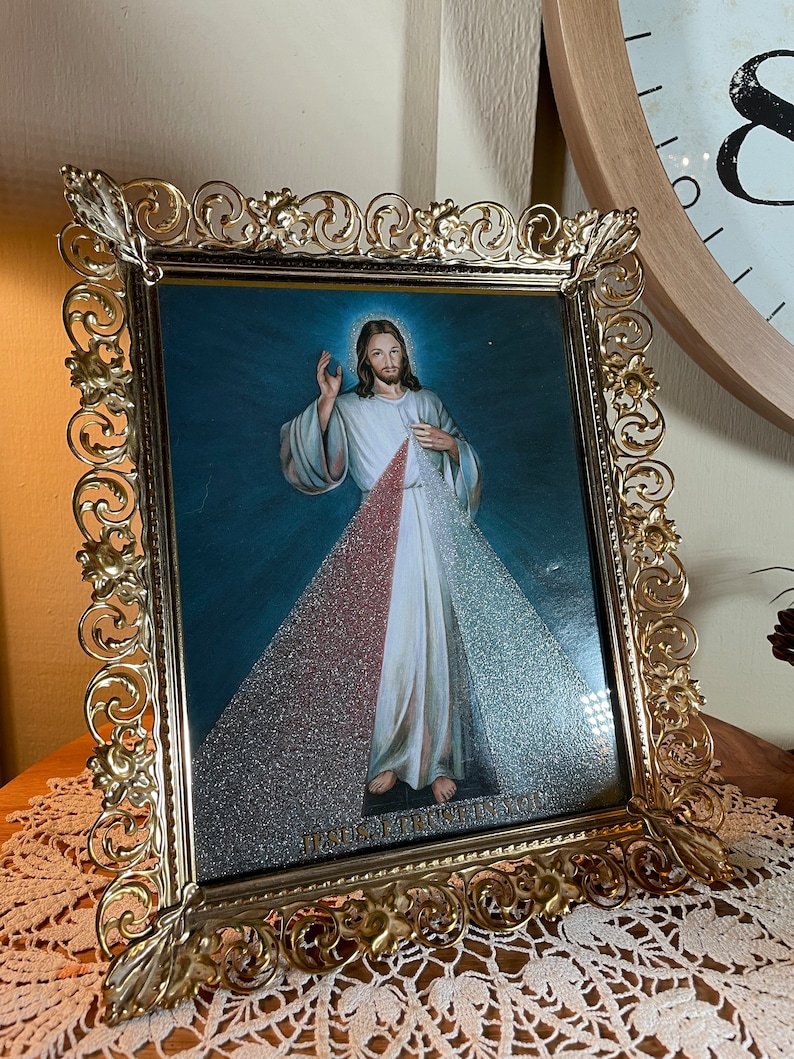 VINTAGE Brass Ormolu Ornate Gold Metal Framed Picture JESUS With Glass ...