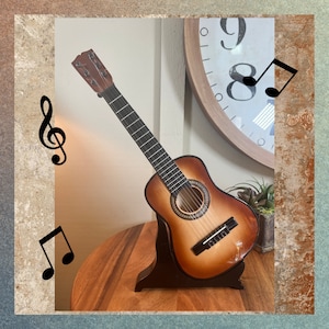 Vintage Guitar, Music Box, Musical, Wood, With Stand, LARGE, 16 Inch, Musical Guitar, Plays, &quot;Memories&quot;, 1980&#39;s   B2-3-17