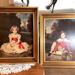 Vintage Framed Prints, Little Princess, Little Prince, Gold Gilt Frames, Richard Von Volkmann, Reproduction Litho Prints, 11&quot; x 14&quot;   K4-2