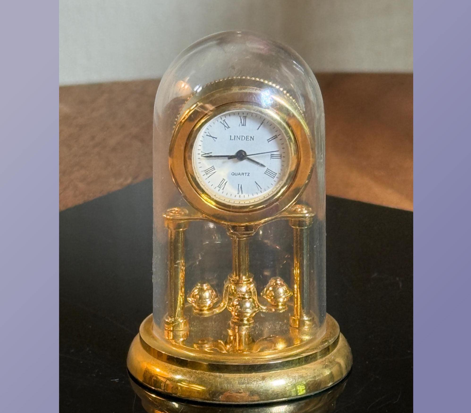 Miniature, Linden, Brass Anniversary Clock, 2 3/4