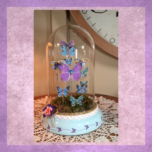 Vintage Purple, Blue, Yellow Handmade Glass Butterfly Dome with Rhinestones, 9&quot;,  (#4) Base