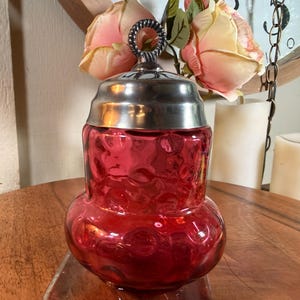 Antique, Cranberry Dotted Glass, Red Glass, Silver top, Pickle Caster, Jar, Coin Dot Pattern, 6', 1850s   B17-6-4