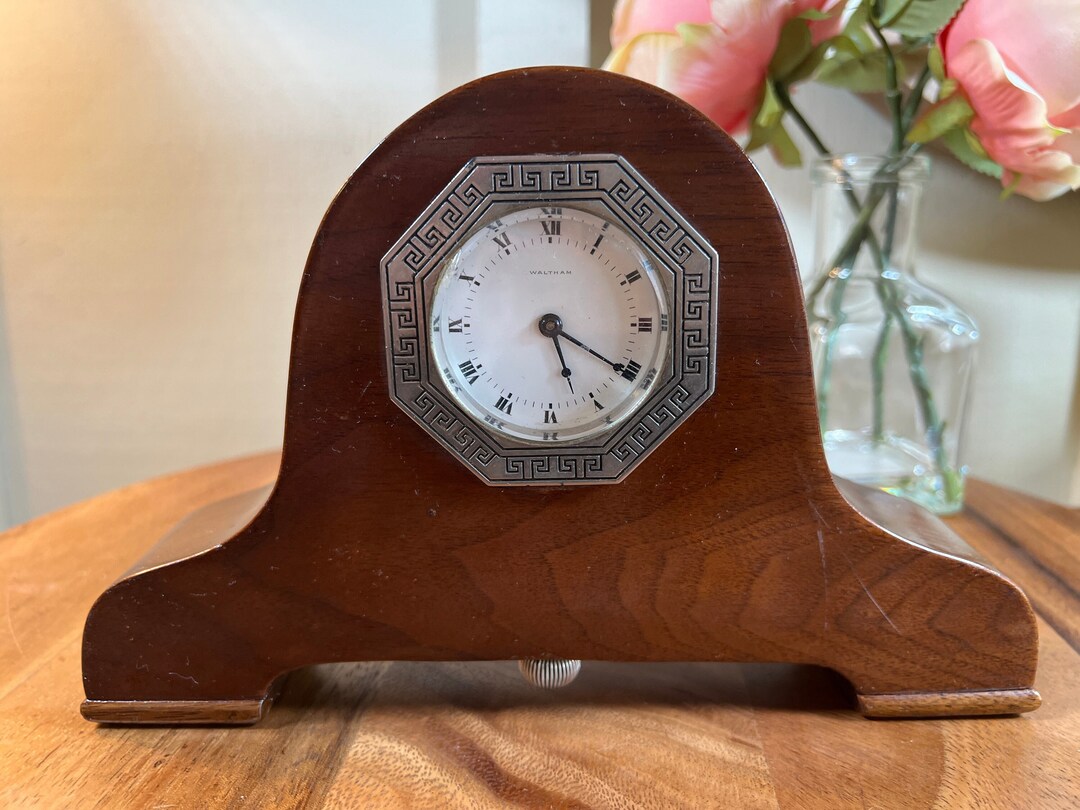Waltham, Car Clock, Small Mantle Clock, Desk Clock, Wood, Works, 8 Day