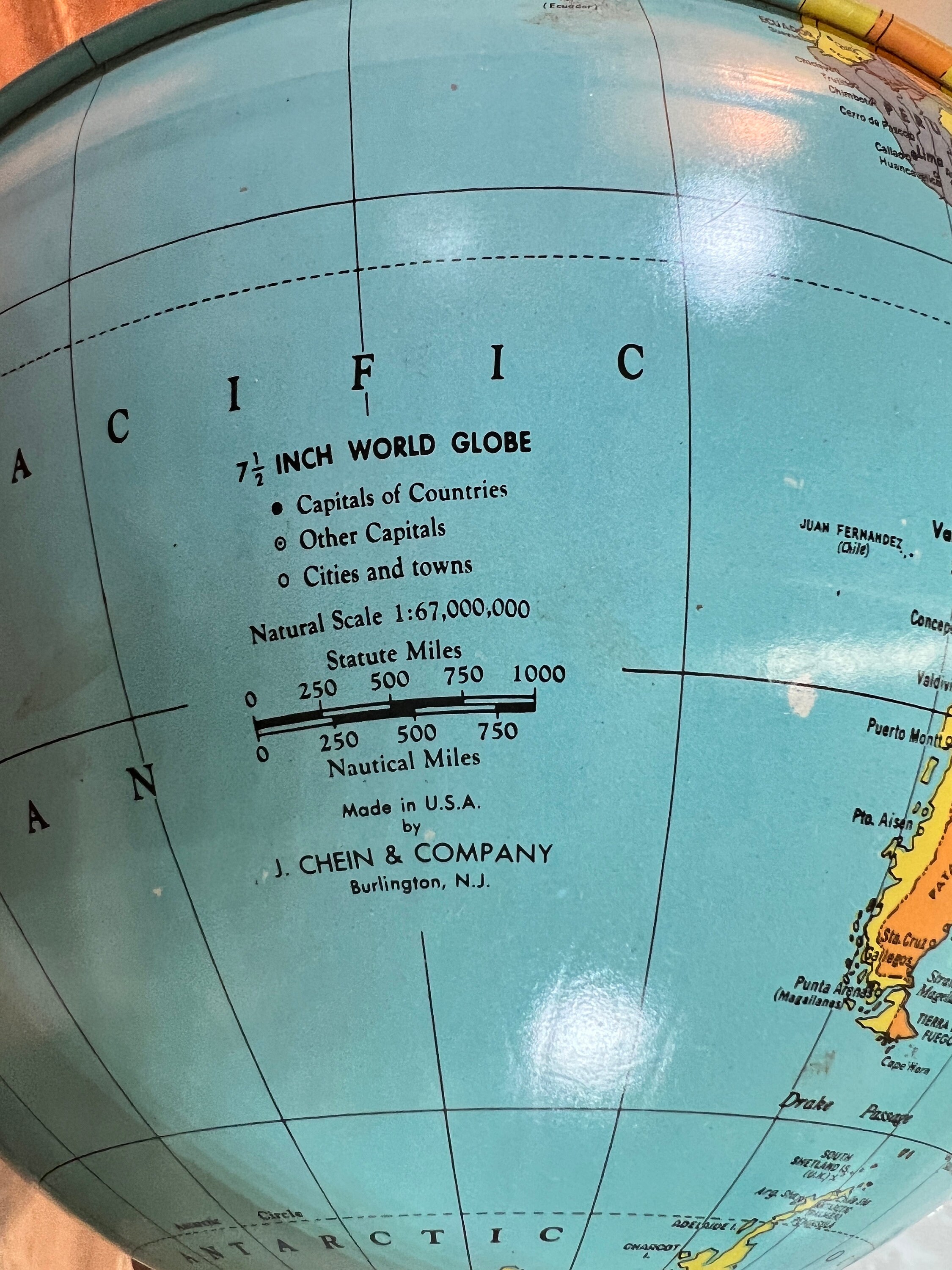 Vinage United Nations Tin Globe, J. Chew, Burlington N. J, RARE