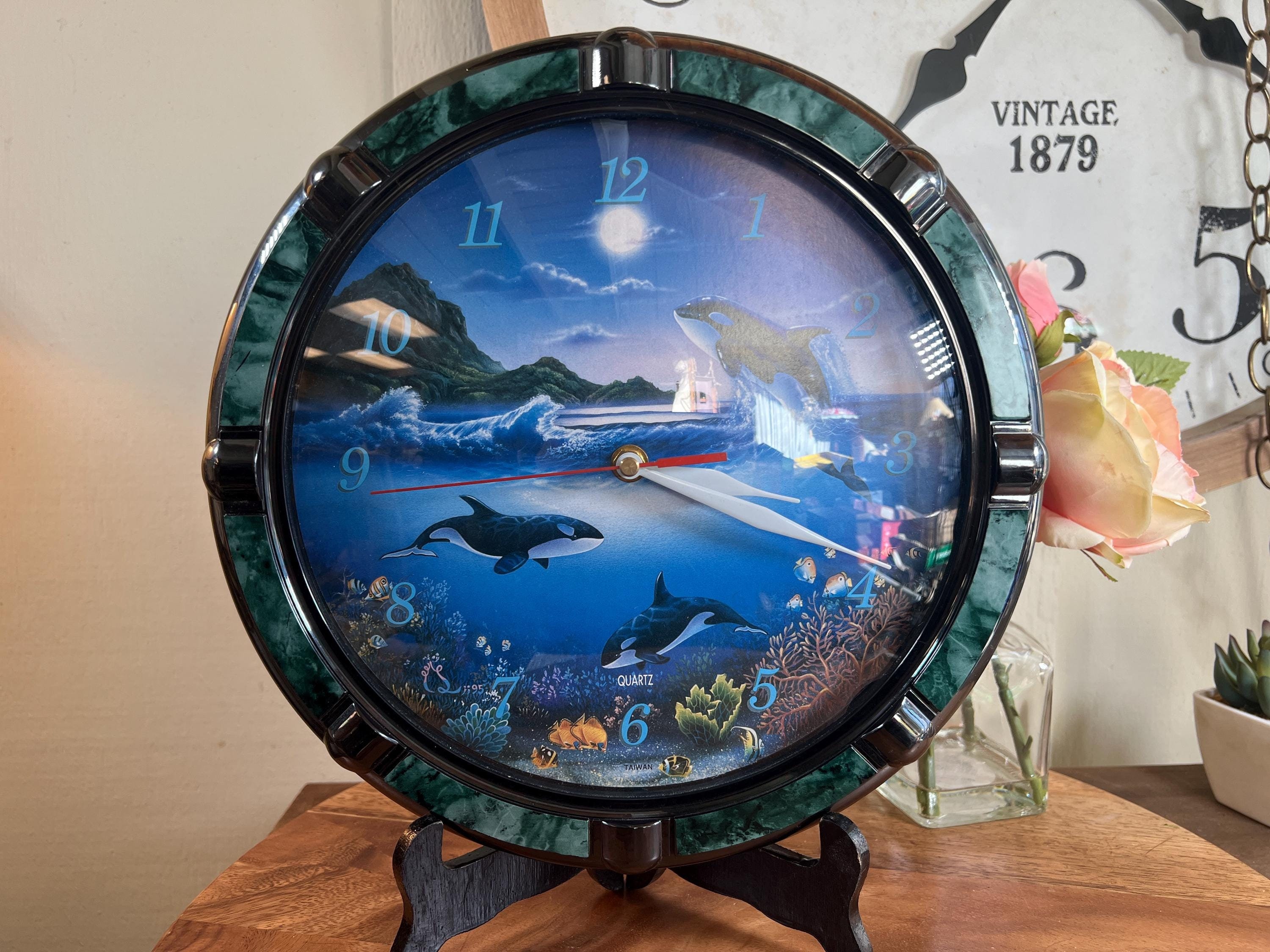Seascape Wall Clock, Orca, Killer Whales, Ocean, 12 Inch, 1990's