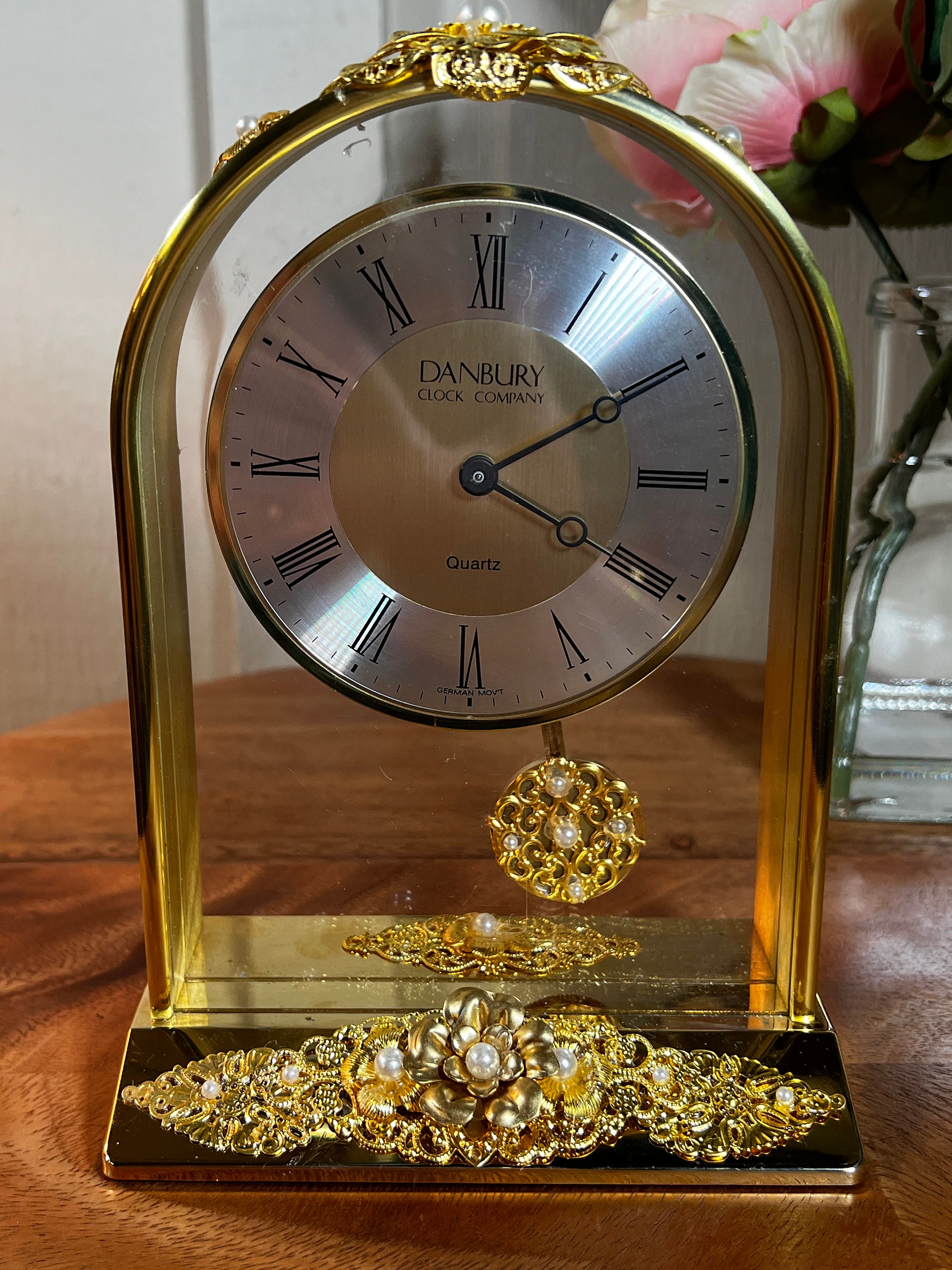 Vintage, Danbury Company, Pendulum Desk Clock, Brass, Quartz