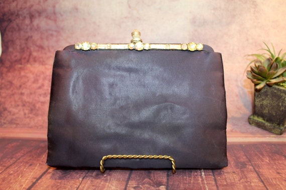 Vintage Dark Navy Black Evening Clutch Purse, wit… - image 1