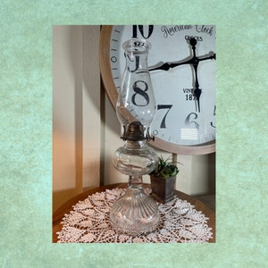 Vintage Clear Glass Kerosene Oil Hurricane Lamp Light, Good Housekeeping, - 18&quot; Tall, 1940&#39;s   B72-4-24