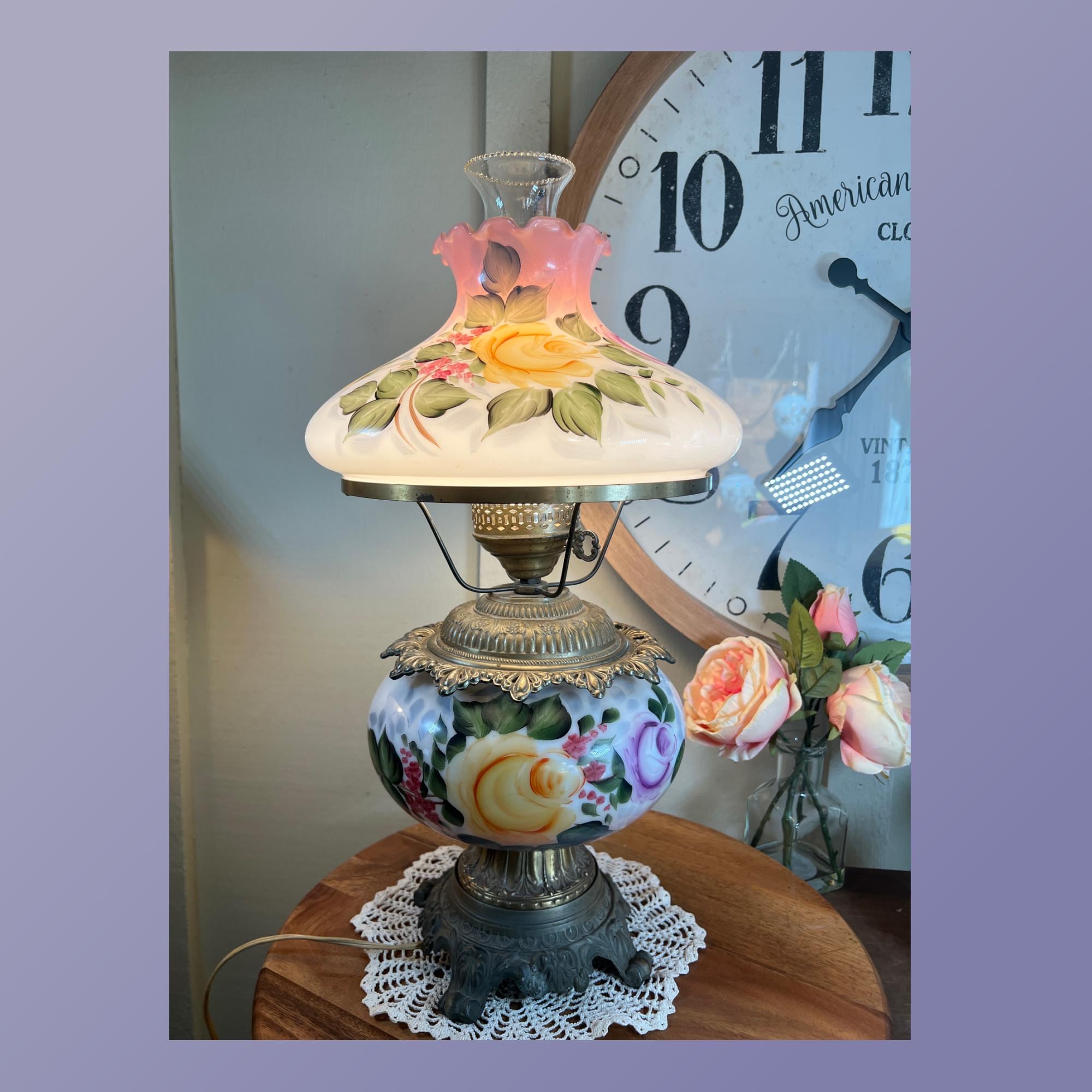 Vintage, White, Pink, Lavender, Hand Painted, Floral, Rose, Milk