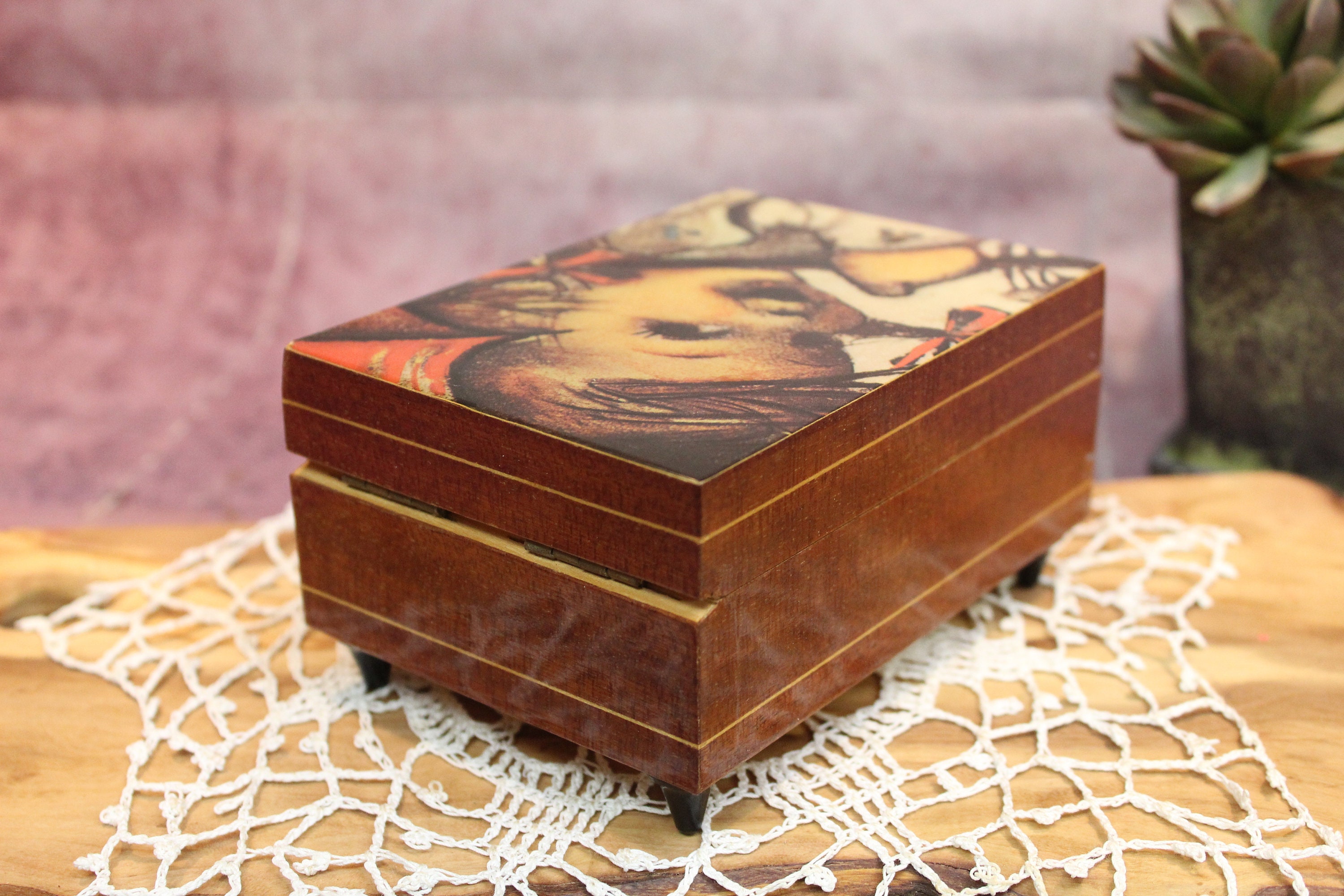 Vintage Inlayed Wood Music Box 4.5' Made in Italy Etsy