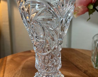 ヴィンテージ、風車、ハンドエッチングガラス、花瓶、フリルエッジ