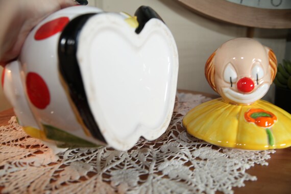 【misen2014さま】antique ✵ * アイスブルーリボンと鈴 羊さん Vintage 1950's Ceramic Red & Yellow Clown Cookie Jar, Polka