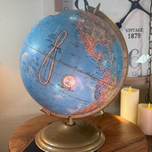 Vintage, 12 Inch, Crams,  World Globe, Blue Features, Raised Relief Map, Metal Base, 1970&#39;s   D6/20