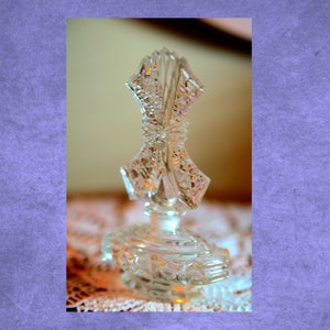 Vintage Pressed Cut Glass Medium Size Perfume Bottle, Vanity, Decoration, 6 Inch, 1940&#39;s   B26-1-6