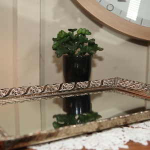 Vintage Rectangle Ormolu Brass Filigree Makeup Mirror, Dresser Mirror, Make Up Tray, Vanity Tray, Mirror, 12&quot;, 1960&#39;s   B14-9-6 (#8)