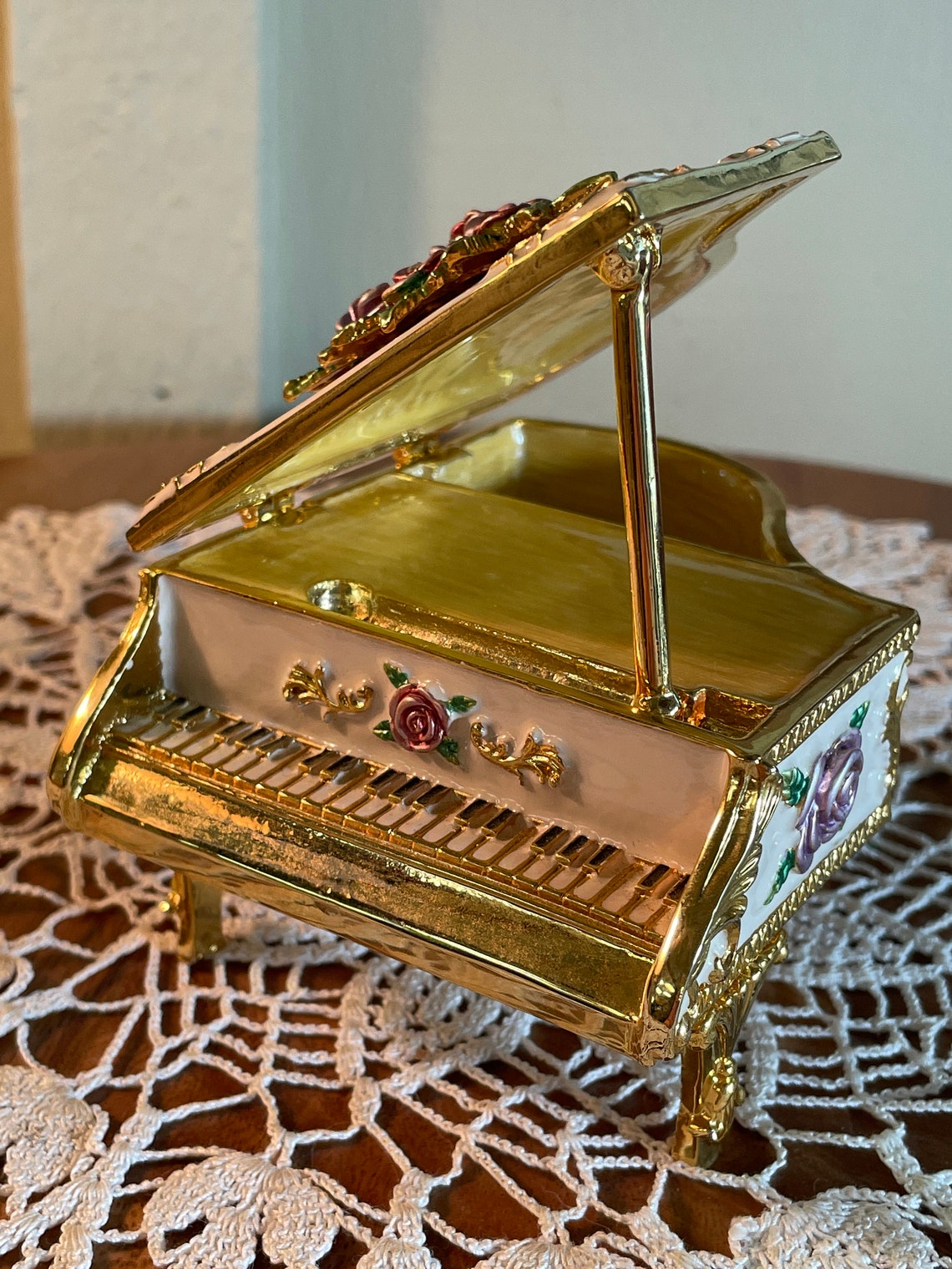 San Francisco Music Box Co. Metal Piano Ornate Floral Metal Etsy