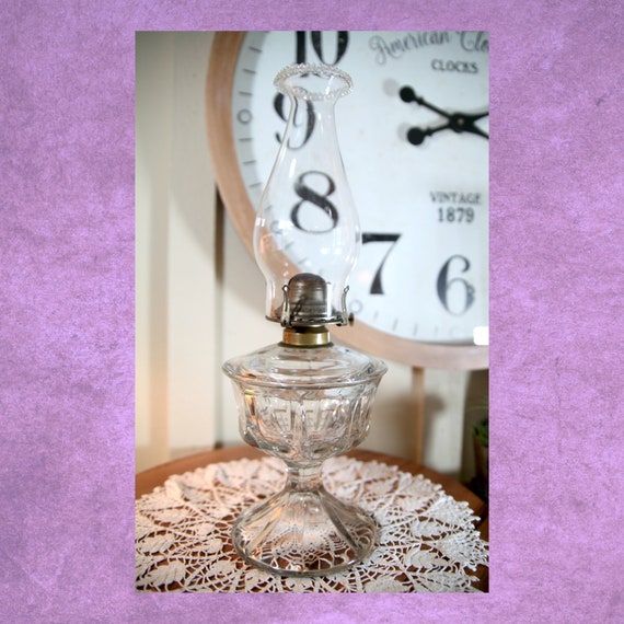 Antique Depression Era, Glass Base, Hurricane Oil Lamp, Large, 17.5", 1930's   B101-12-5