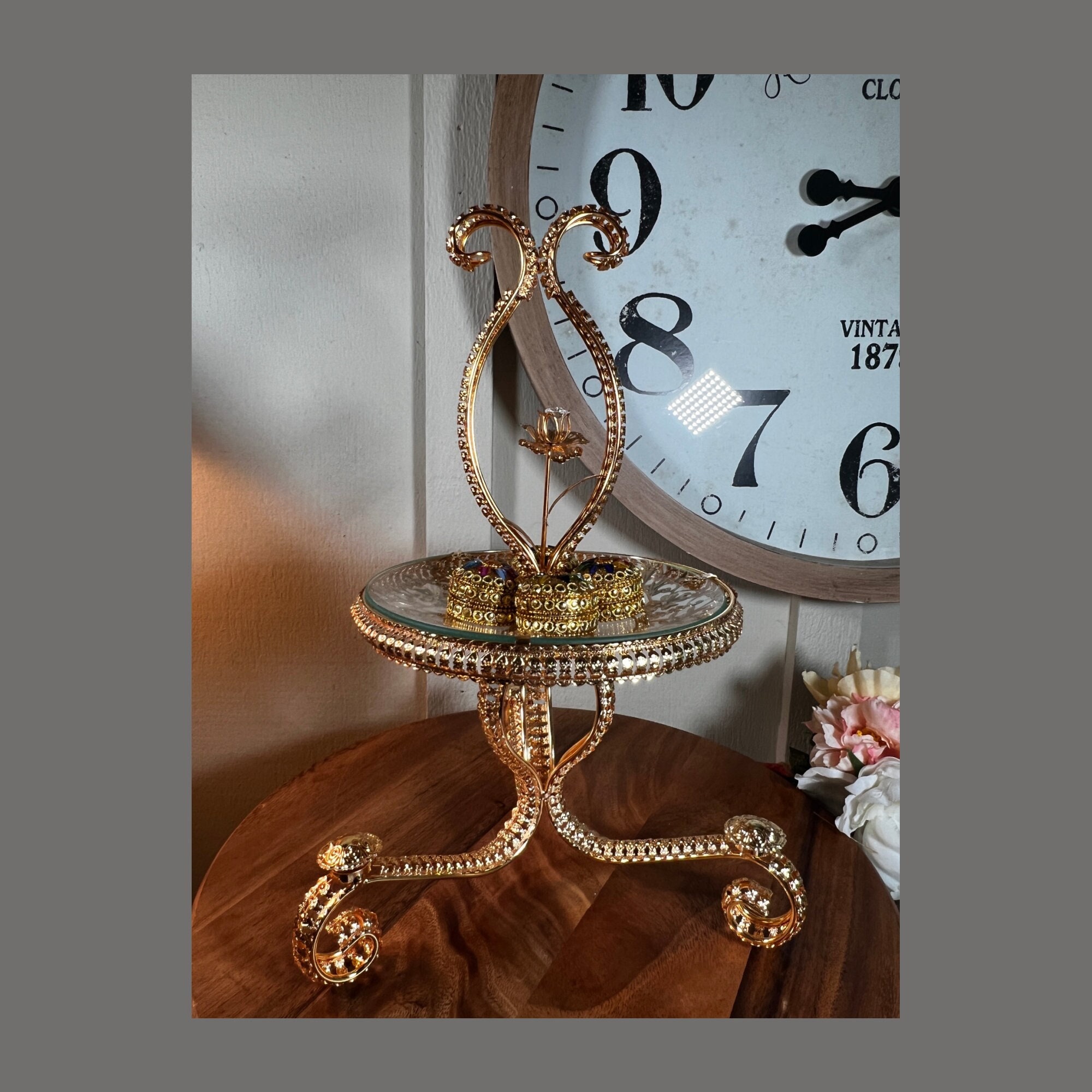 ヴィンテージ装飾、ガラス皿、台座、ディスプレイトレイ、クリスタル