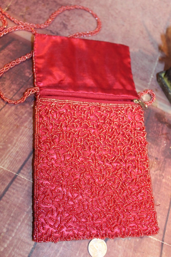 Vintage Raspberry Beaded Evening Over The Shoulde… - image 4