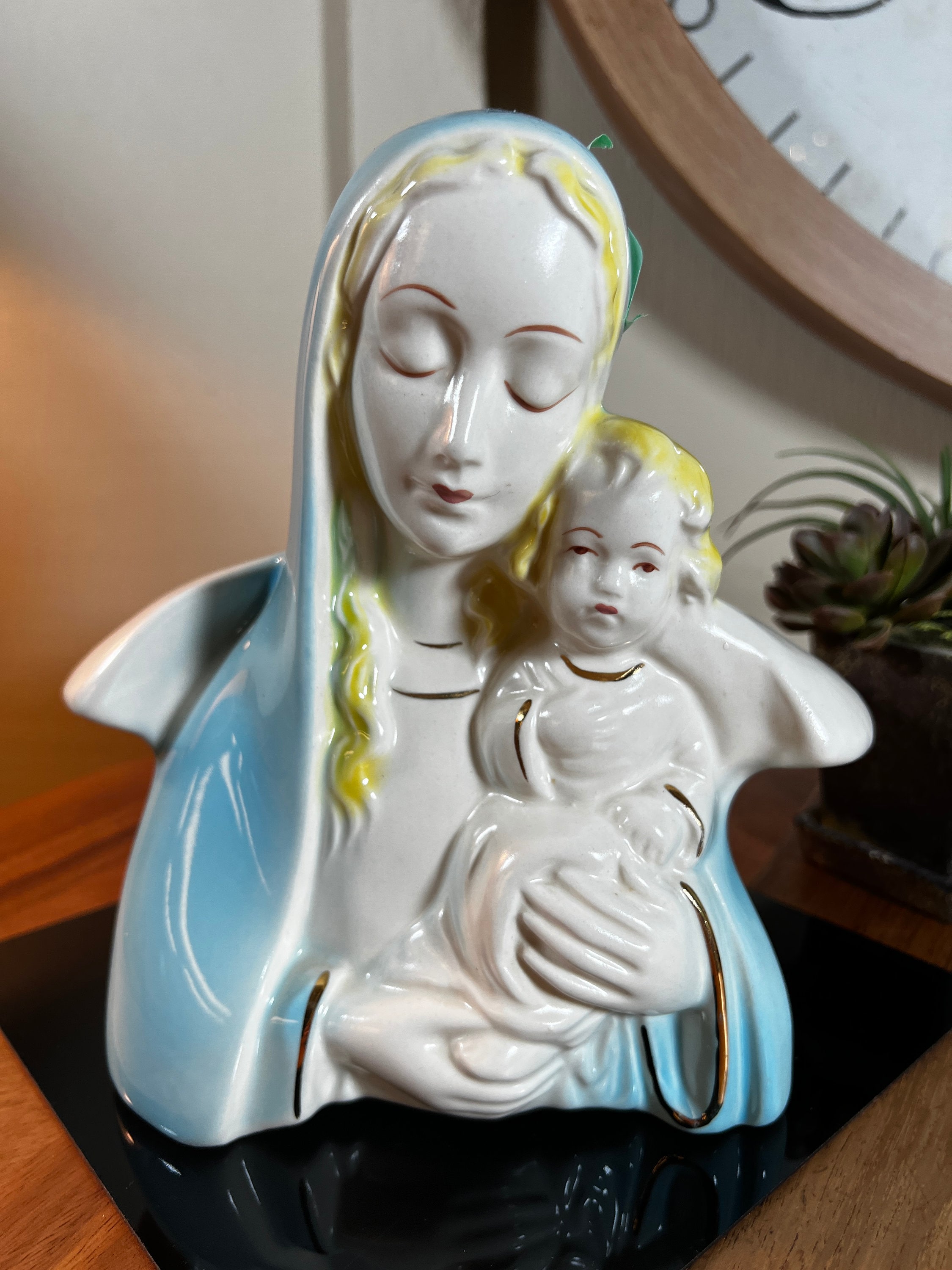 Vintage, Ceramic, Large, Virgin Mary, Blessed Mother, Holding Baby