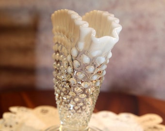 フェントン フレンチ オパールセント ホブネイル ガラス ファン 花瓶