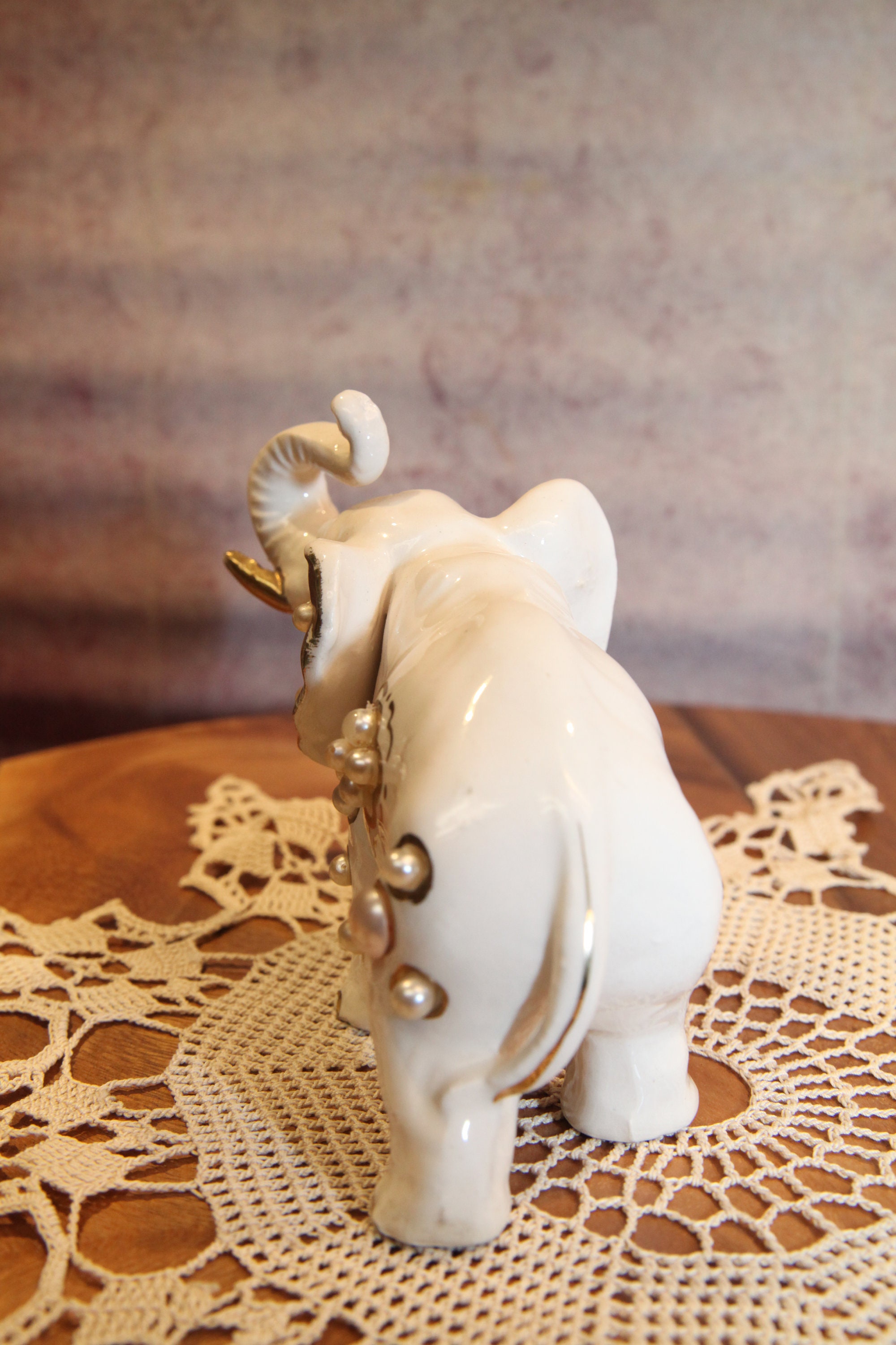 Vintage Ornatly Decorated, Pearls, Porcelain Elephant, Japan, 5