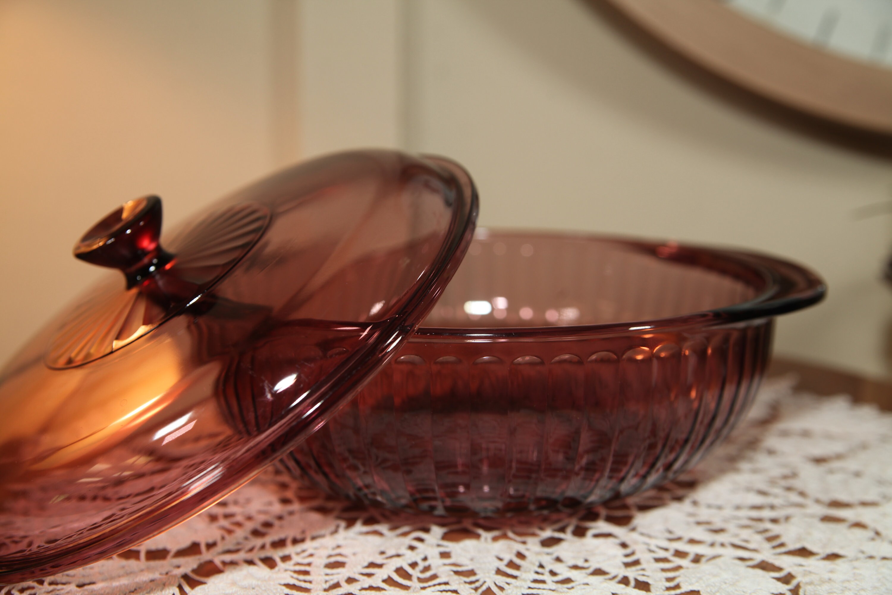 Vintage Pyrex, Cranberry Purple, Glass ,covered, Casserole