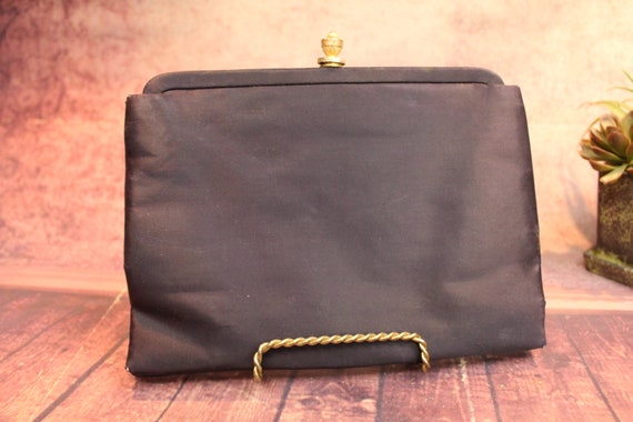 Vintage Dark Navy Black Evening Clutch Purse, wit… - image 7