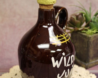 Vintage Wild Cat Juice Ceramic Jug With Stopper Bottle & 8 Small