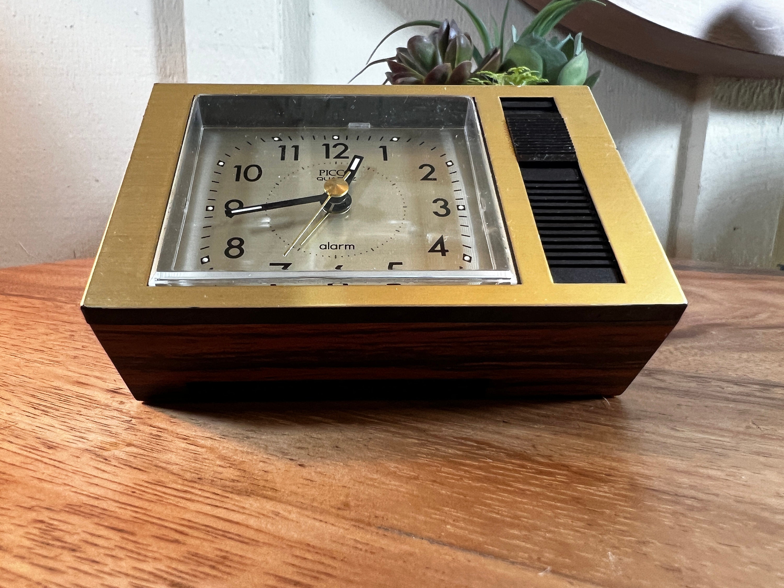 Picco, Japan, Traveling Alarm Clock, Wood Grain Look, 1970's, 4