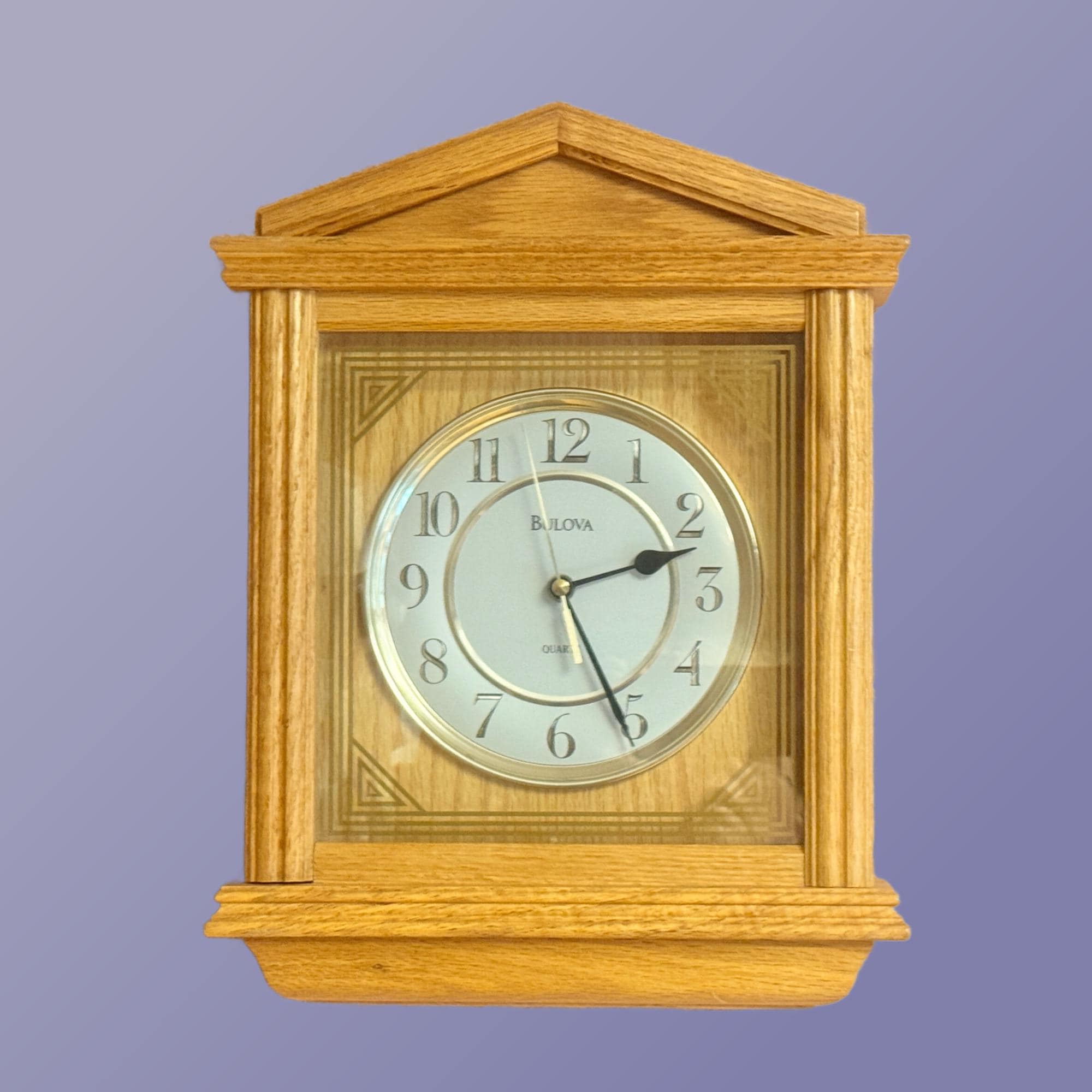 Vintage, BULOVA, Quartz, Solid Oak, Wood, Wall Clock, Traditional