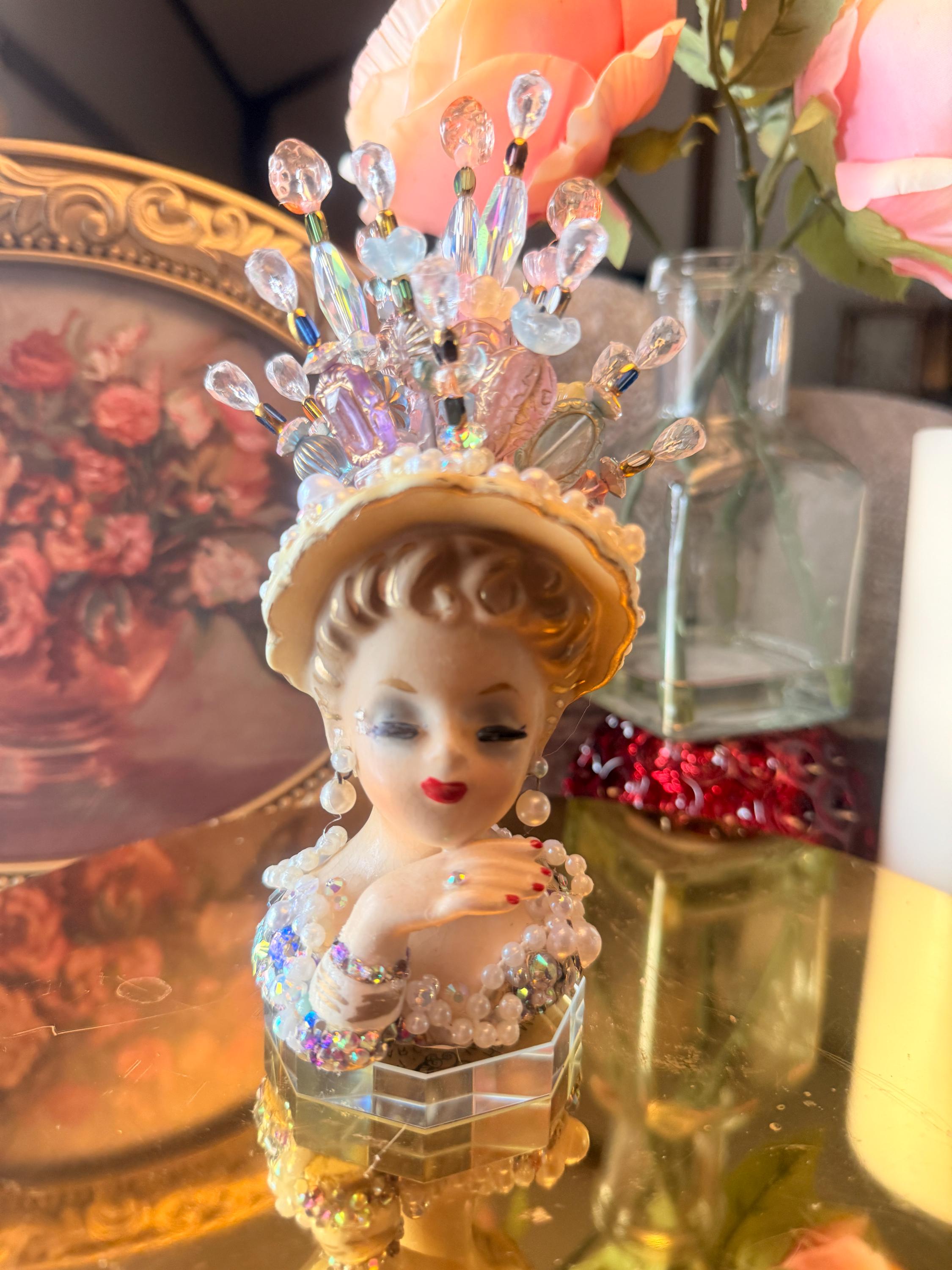Inarco Lady, E-774 1963 , Head, Planter, Vintage, Jeweled Lady