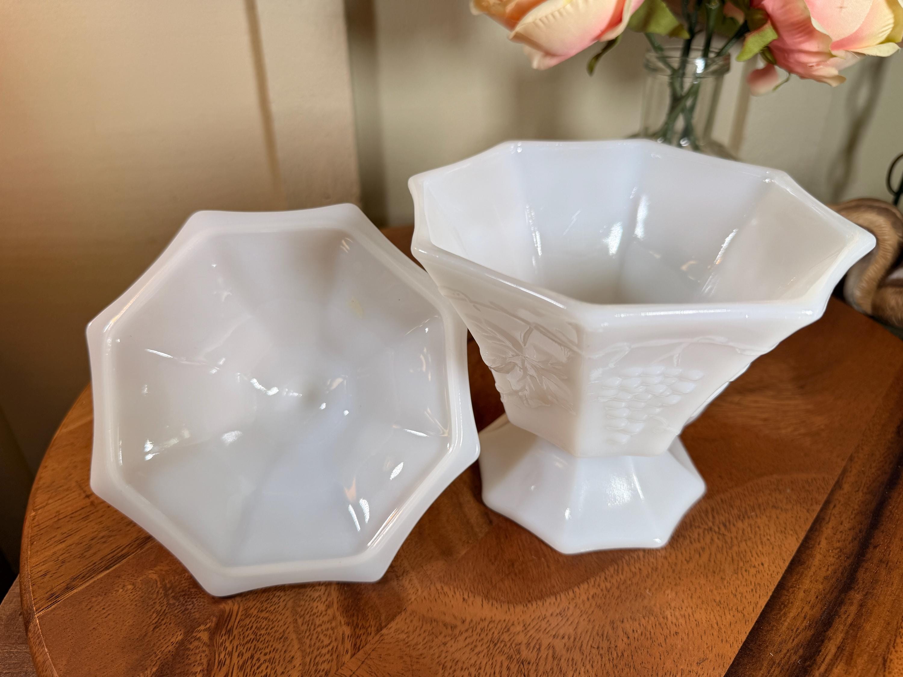 Vintage Anchor Hocking Milk White Glass Candy Dish With Lid