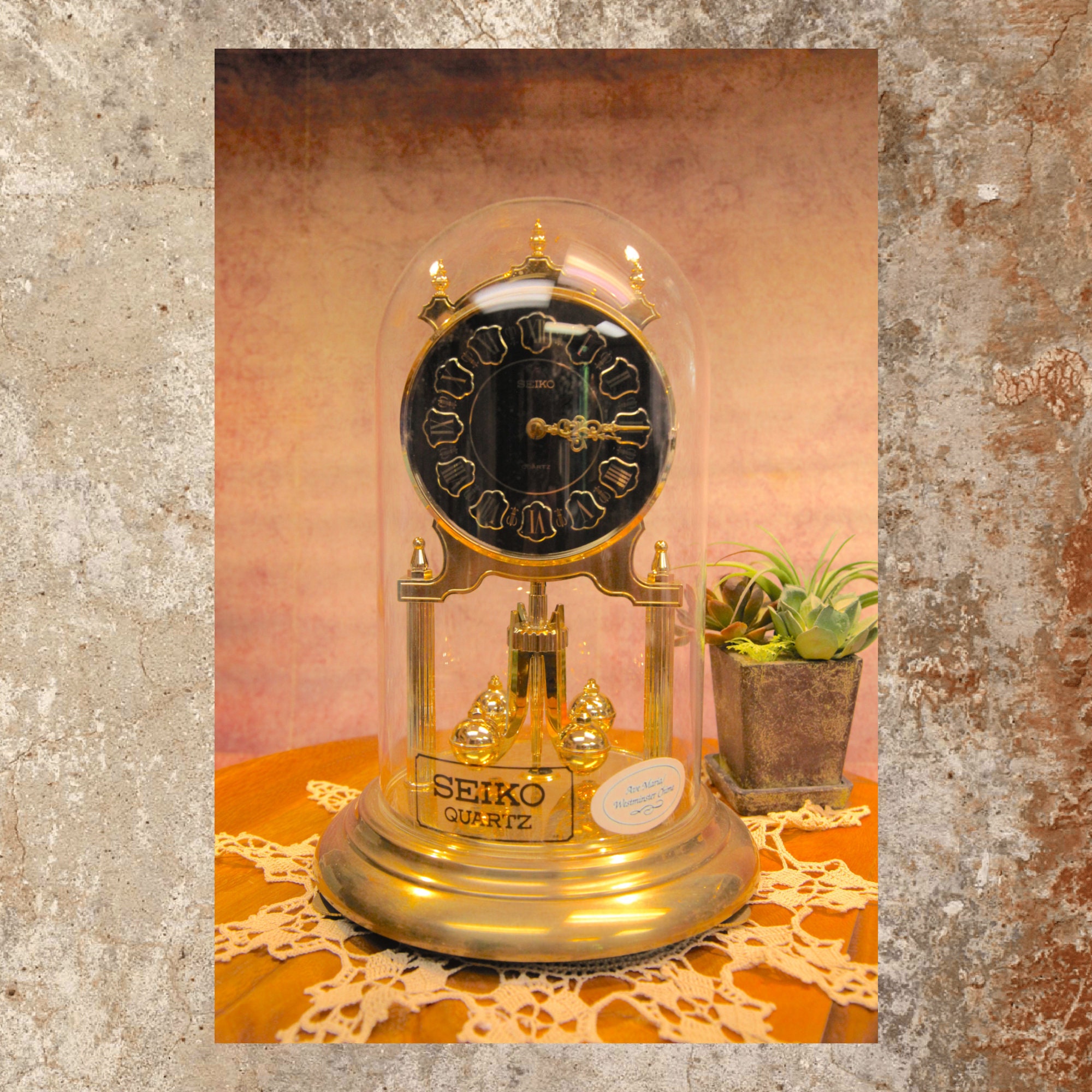 Seiko Anniversary Mantel Clock Large Glass Dome Rotating - Etsy UK