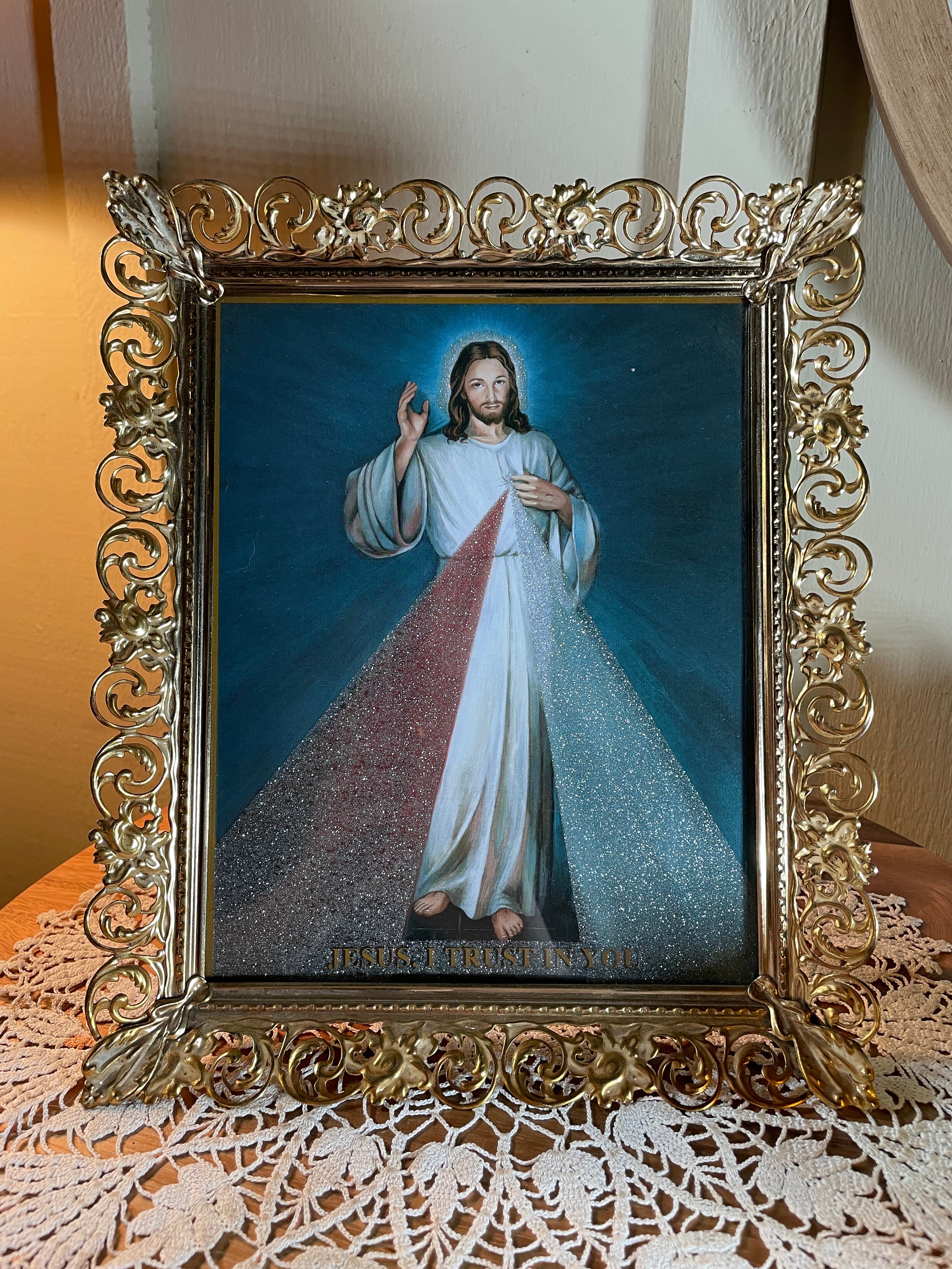 VINTAGE Brass Ormolu Ornate Gold Metal Framed Picture JESUS With Glass ...